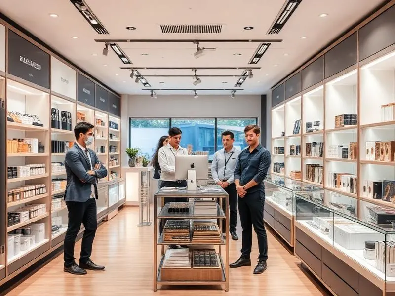 Magasin moderne avec équipe commerciale